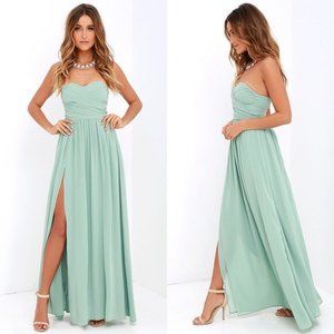 NWT Lulu's Moonlight Serenade Maxi Dress Gown in Sage Green